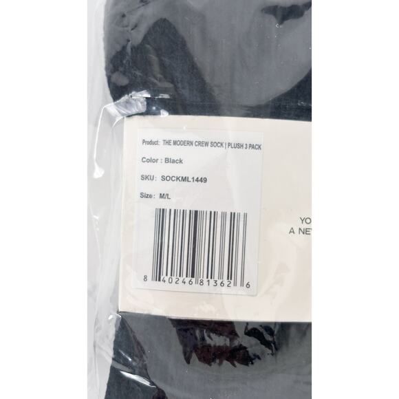 Cozy Earth Plush Modern Crew Sock 6 Pair Black Womens Size Medium Large 10-14 - Picture 3 of 4